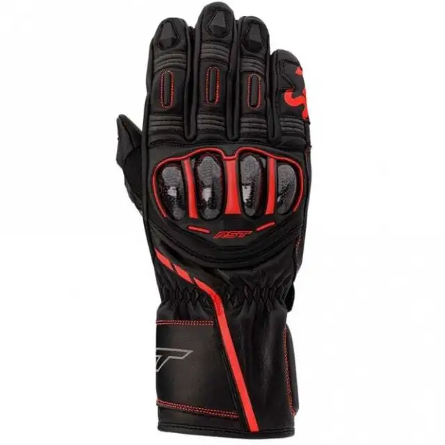 RST Men's S-1 CE Leather Motorcycle Sport Race Gloves (Black/Red)