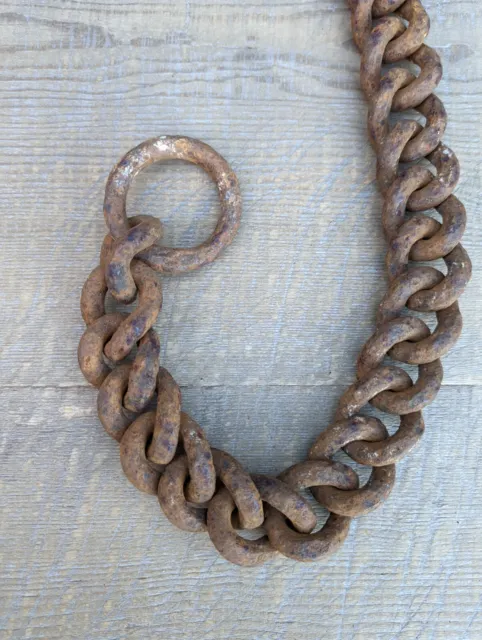 Antique Wrought Iron Hook & Curb Chain~49 inches~Rustic~English~Light Fitting 3