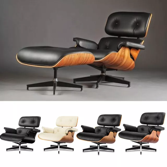 2024 Upgraded Sponge Eames Lounge Chairs Ottoman Set Real Leather Sofa Armchairs