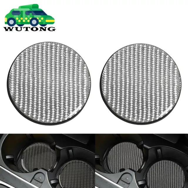 2x Silver Carbon Fiber Cup Holder Pad Water Cup Slot Non-Slip Mat Car Universal