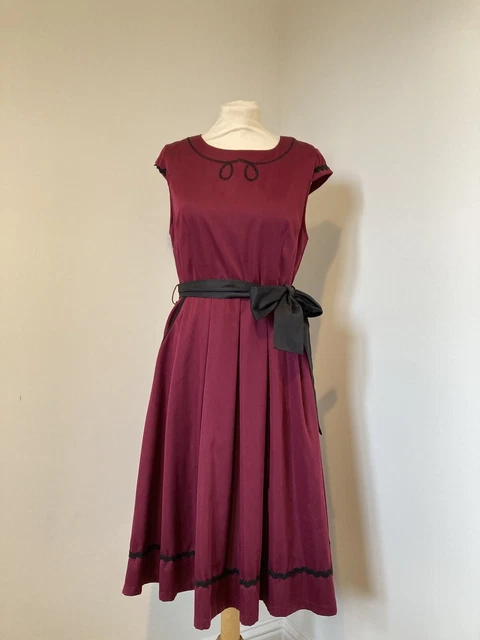 LINDY BOP DRESS size 10 12 Red burgundy cap sleeve bethany Swing