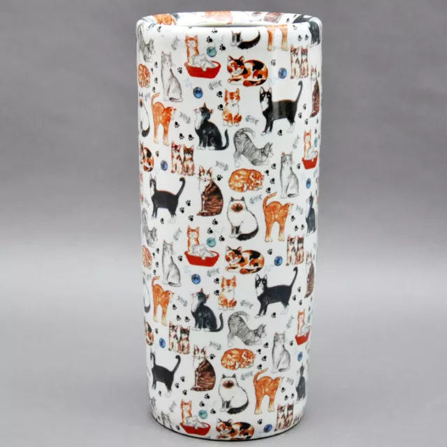 Colorful Cats 18" Tall Round Black White Ceramic Cat Umbrella Stand Stick Holder