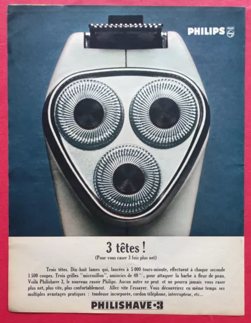 Publicité de presse: Rasoir électrique PHILIPS  PHILISHAVE 3 Têtes Avril 1967