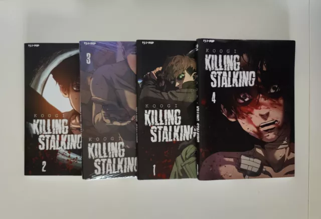 I primi quattro volumi (1-4) del manhwa sud-coreano "Killing Stalking" di Koogi.