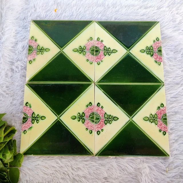 Vintage H&R Johnson Ltd Majolica Nouveau Architecture Furniture Tile 4Pc England