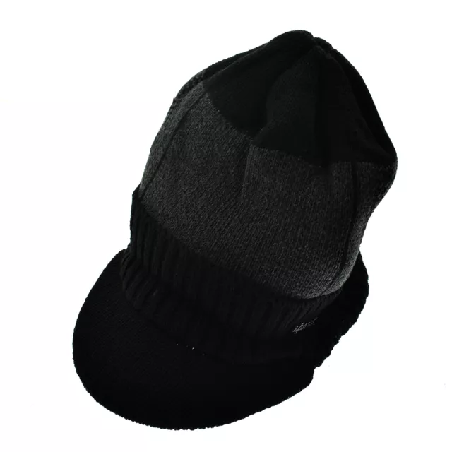 Men Winter Warm Cotton Knit Fleece Lined Billed Beanie Brim Hat Cap With Visor 3