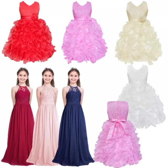 Kid Princess Wedding Dress Flower Girls Gown Bridesmaid Graduation Pageant Party