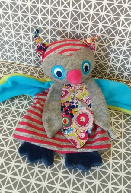 Doudou plat marionnette chouette hibou Emilie gris bleu rouge Sterntaler