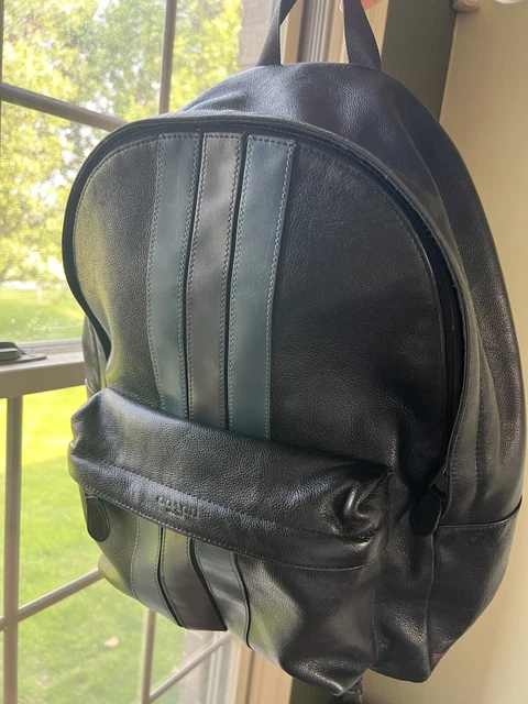 Coach Men’s West Leather Backpack with Varsity Stripes - Black And Blue