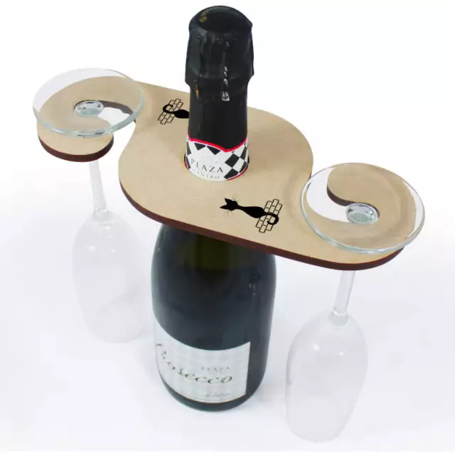 'Cat On A Wall' Wooden Wine Glass / Bottle Holder (GH00020439)