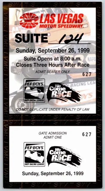 1999 Las Vegas Motor Speedway Indy Racing Vegas.com 500 Unused Suite Ticket 627