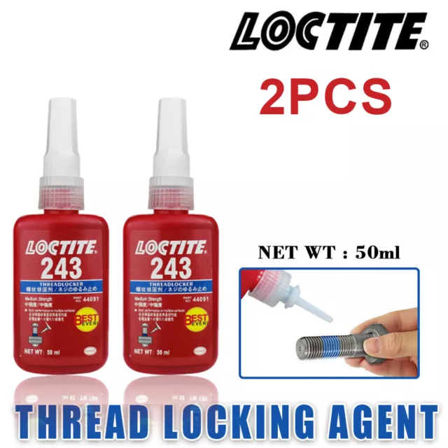 2PCS LOCTITE 243 x 50ml Medium Strength Screw Glue Threadlocker for Metal Thread