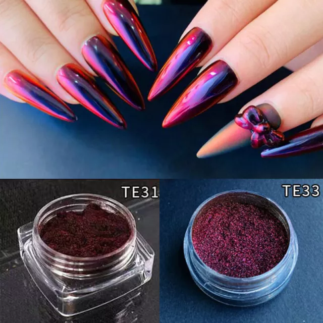 Nail Powder WENIDA 8 Jar Holographic Chameleon Chrome Mirror Laser  Synthetic Resin Pigment with 8 False Nails and Silicone Nail Brush for  Manicure Decoration