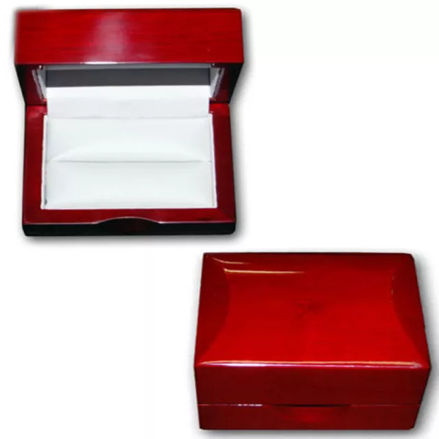 Cherry Rosewood Solid Red Wood Leather Double Ring Jewelry Box NEW