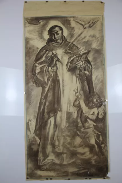 Thomas von Aquin große Zeichnung Otto Grassl Kirchenbild Entwurf