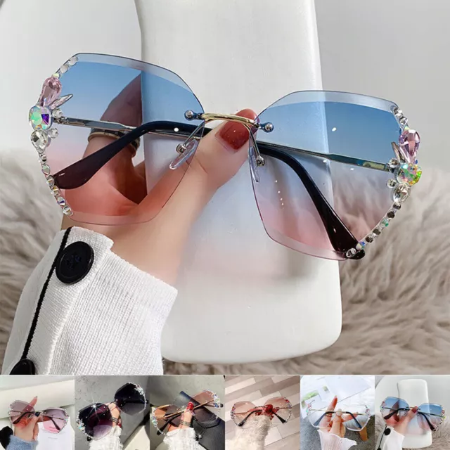 Rimless Diamond Crystal Sunglasses Women Ladies Outdoor Sun Glasses Eyewear AU