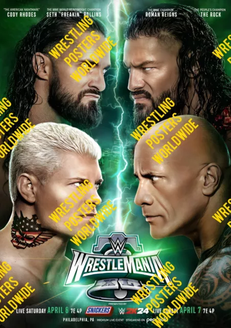 #581 WWE WRESTLEMANIA 40 XL CODY & SETH vs ROCK & REIGNS QUALITY A4 A3 A2 POSTER