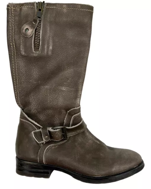 💥Bed Stu Token Motorcycle Moto Mid Calf Boots dark Brown leather zip buckle-8.5