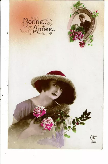 CPA carte postale -France-Fantaisie-Bonne année avec une jeune femme