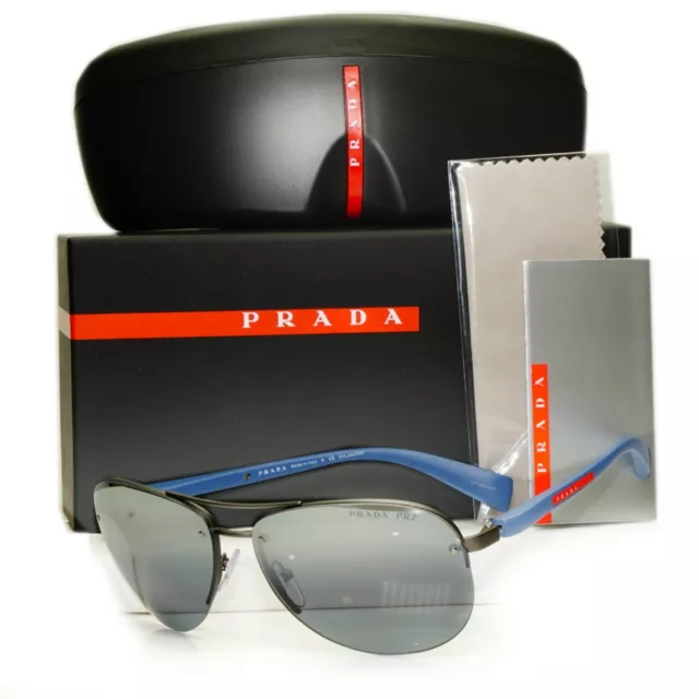 PRADA POLARIZED BLUE Sunglasses Silver Mirror Pilot 62mm Mens SPS 56M DG1 2F2 179.00 PicClick UK