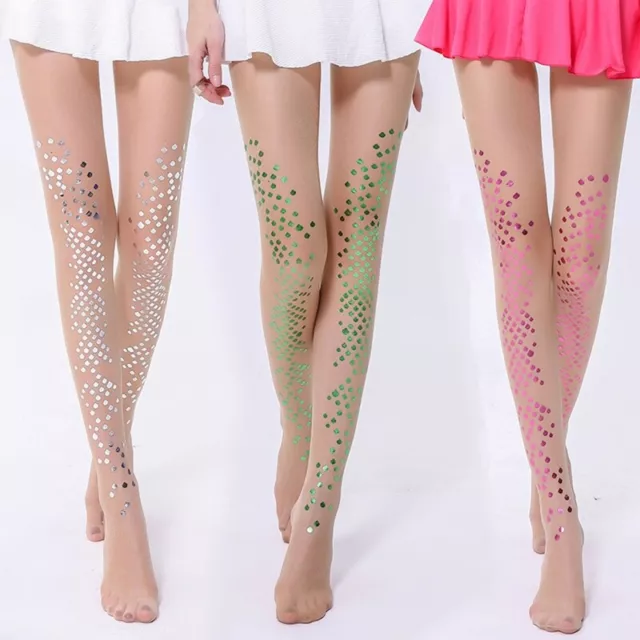 Wome Sheer Pantyhose Glitter Metallic Fish Scale Sequins Print Cosplay Tights