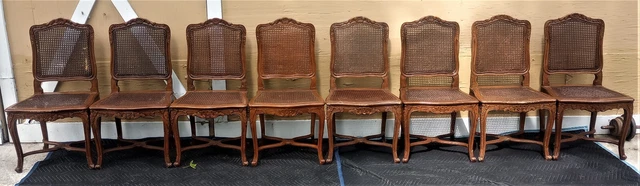 Antique Set Of 8 French Provincial Louis XV Style Caned Dining Chairs Antique Set Of 8 French Provincial Louis XV Style Caned Dining Chairs