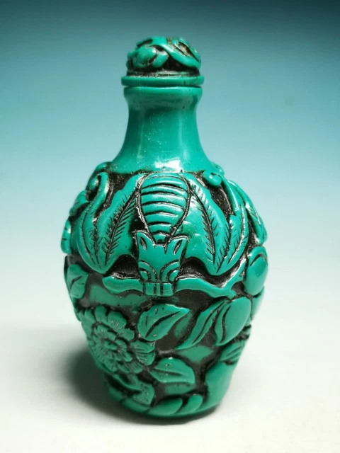 Chinese Old Collection Exquisite Turquoise Carved Flower/Bird Snuff Bottles R21