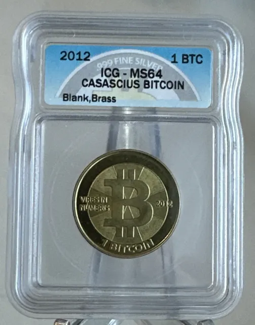 2012 Casascius Brass 1 Bit Coin - ICG MS64 - Redeemed/Peeled Like BTCC, Titan