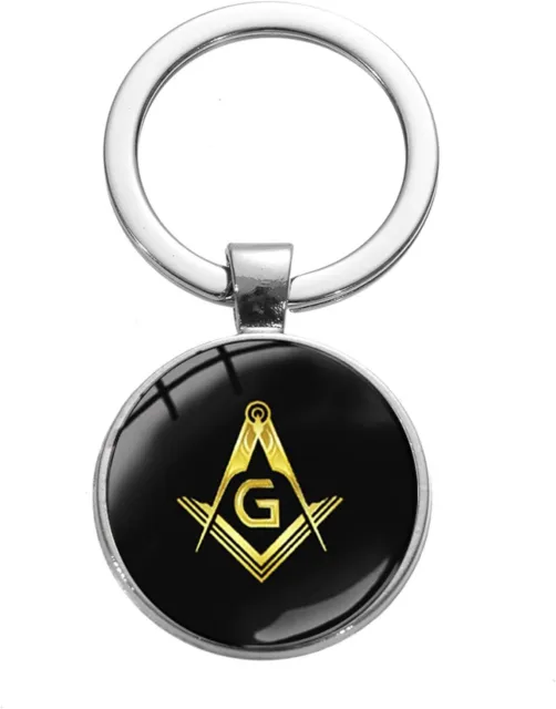 Masonic G Templar Golden Art Compass Freemason Symbol Glass Dome Keychain