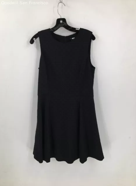 Theory Womens Black Jacquard Sleeveless Round Neck Fit And Flare Dress Size 12