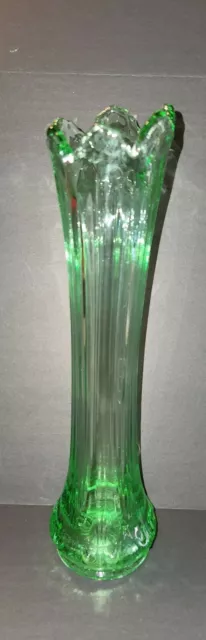Jefferson IRIS EAPG Pattern Glass Fleur de Lis Meander Green 12" Swung VASE