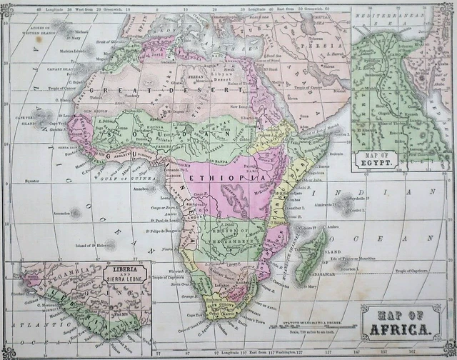 Old 1860 Cowperthwait Map ~ AFRICA~ Free S&H ~Inv#345