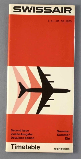 Swissair Airline Timetable Worldwide Summer 1975 Second Issue Flugplan