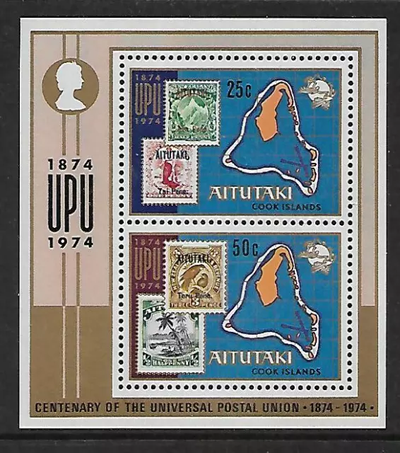 1974 Aitutaki UPU Cent Mini Sheet Complete MUH/MNH as Issued