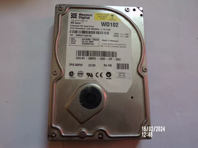 10.2GB Western Digital WD102BB-75BCB0 Dell 059PHV 3.5" IDE Hard Disk Drive / HDD