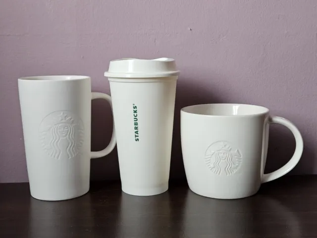 Starbucks Ceramic/Plastic Mug Bundle. Tall / Grande Mug. Reusable Cup With Lid