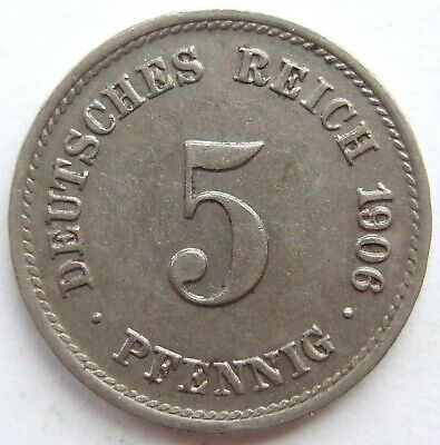 Pièce de Monnaie Reich Allemand Empire 5 Pfennig 1906 G En Extremely fine