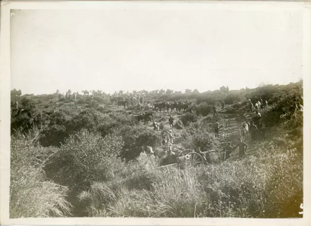Conflict in Morocco, Artillery in position near Fez, 1911, Vintage silv