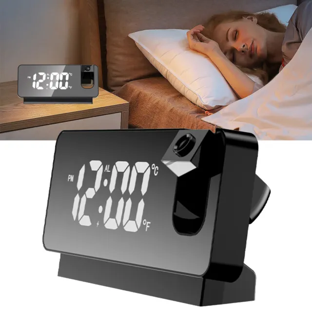 LED Digital Projection Alarm Clock Temperature Date Snooze Ceiling Projector