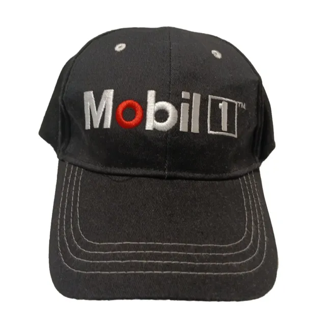 Mobil 1 Oil Logo Black One Size Adjustable Strapback Hat Racing Baseball Cap