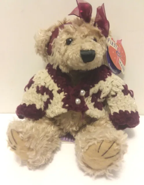 First & Main Plush Teddy Bear Scraggles With Heart Sweater 9"