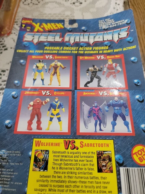 X-Men Steel Mutants Wolverine vs Sabretooth Die Cast Figures Sealed on Card 1994 3