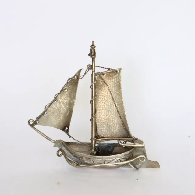 Antique, 1900 Dutch silver miniature of sailing boat.