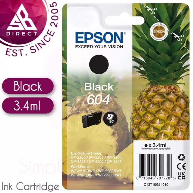 Epson 604 Original Pineapple Black Ink Cartridge│ForEpson  WorkForcePrinter│3.4ml