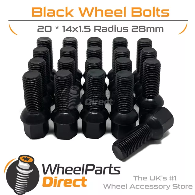 Wheel Bolts (20) 14x1.5 Black for Merc C-Class [W204] 07-14 on Original Wheels