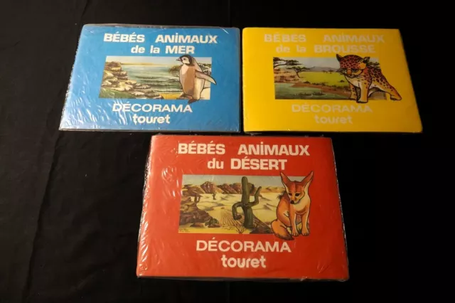 LES ANIMAUX  lot de 3 decorama touret decalcomanie  annees 1970 neuf !!