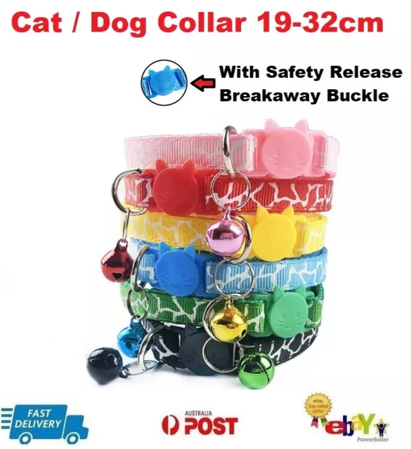 Dog Cat Collar Pet Puppy Kitten Adjustable Harness Safety Buckle Bell AUS STOCK