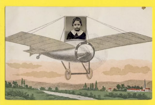 cpa PHOTO CARD Young Girl Young Girl FRANCE Old Postcard AIRPLANE PLANE PHOTO CARD