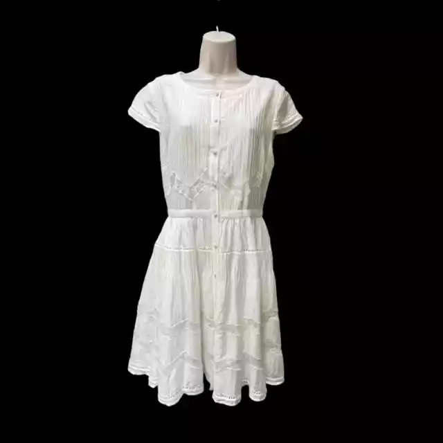 Alice + Olivia Alisha Peasant Dress White Cotton Size 6 PRINCESS MADELEINE NWT