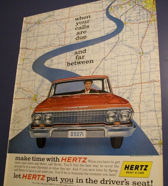 1963 CHEVY IMPALA largemag Hertz Rent a Car ad Illinois road map 5.